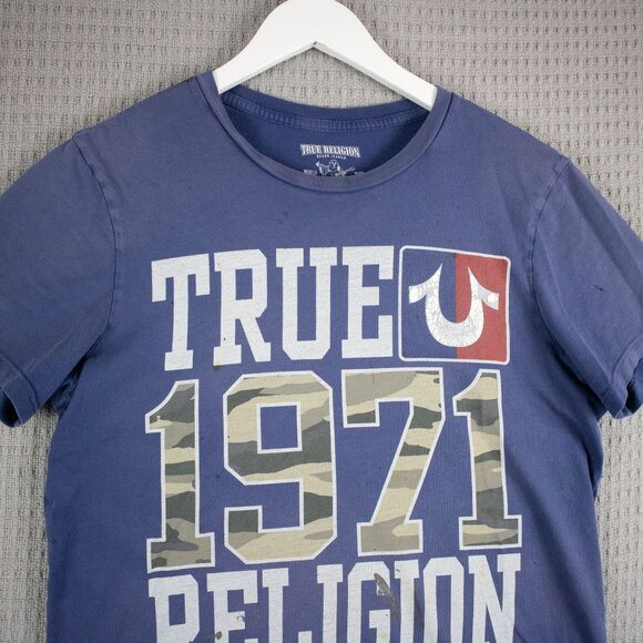 True Religion Thrashed Logo Tee Mens Small Blue - Picture 3 of 8